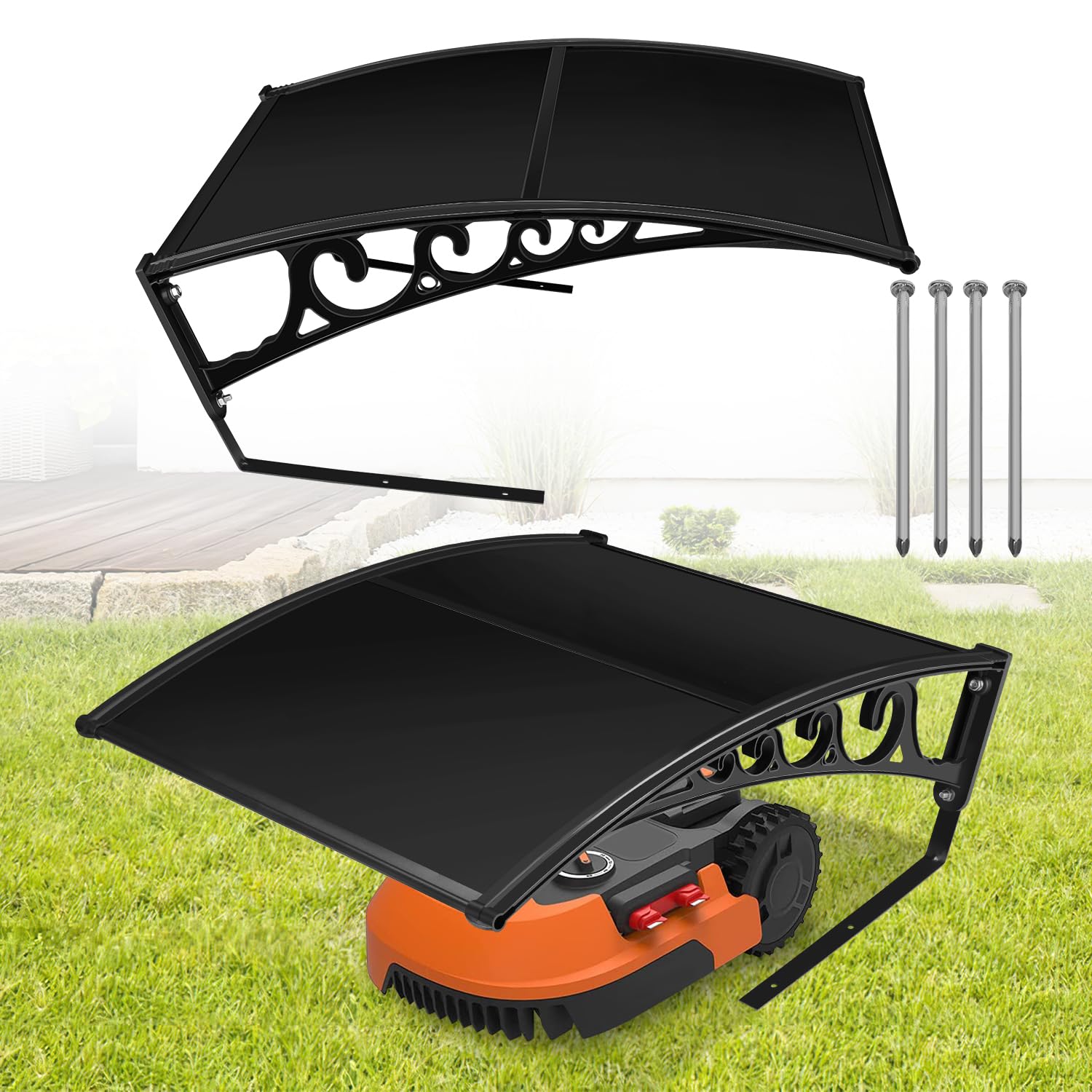 Daromigo Garage para robot cortacésped Automower, 106 x 87 x 50 cm, jardín, resistente a la intemperie, protección UV, material de montaje incluido - Negro