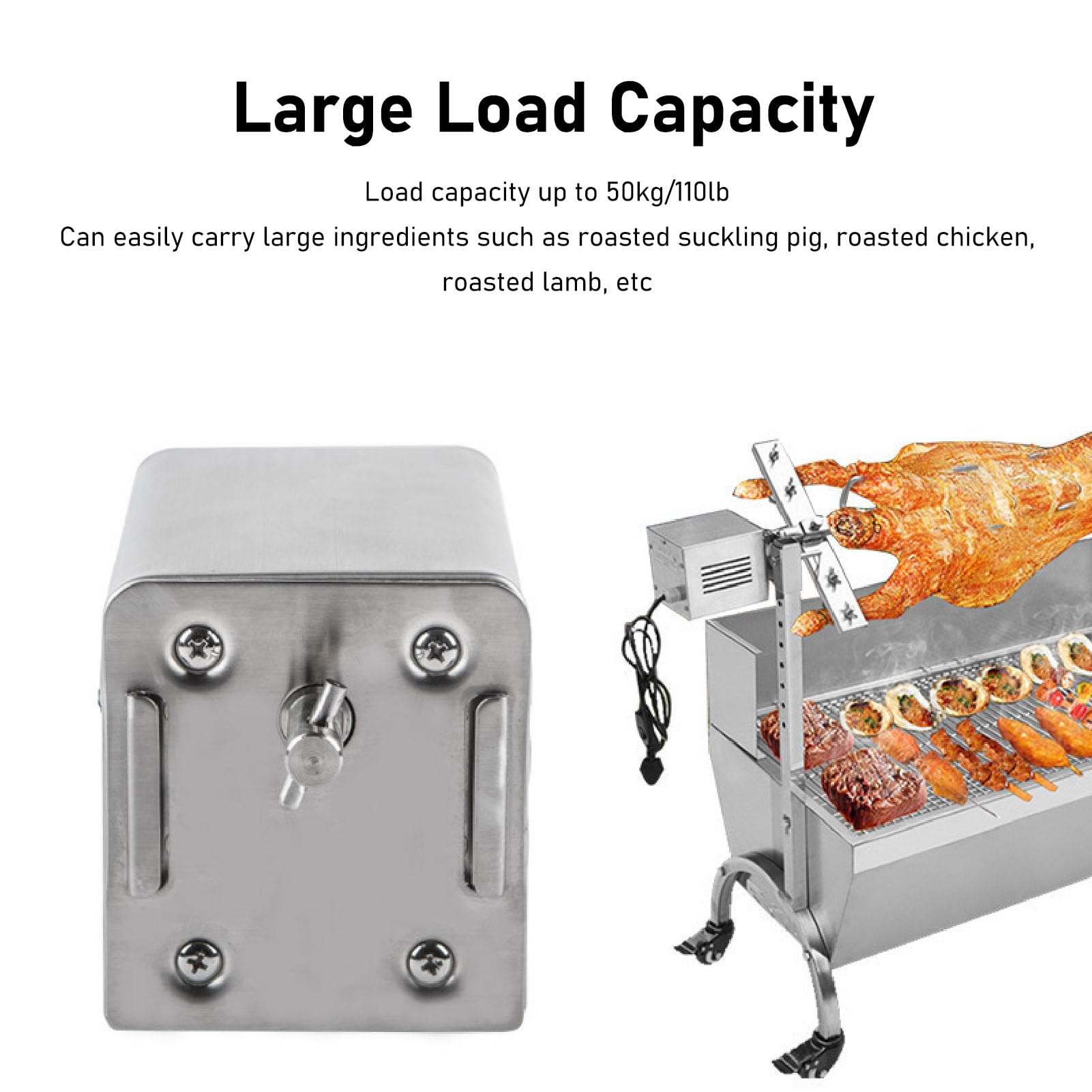 Moteur de Rôtissoire électrique 15 W en Acier Inoxydable, de 110 Lb, Moteur de Barbecue à Rotation Automatique pour Porc, Poulet, Chèvre, Rôtissoire, Extérieur, Maison,
