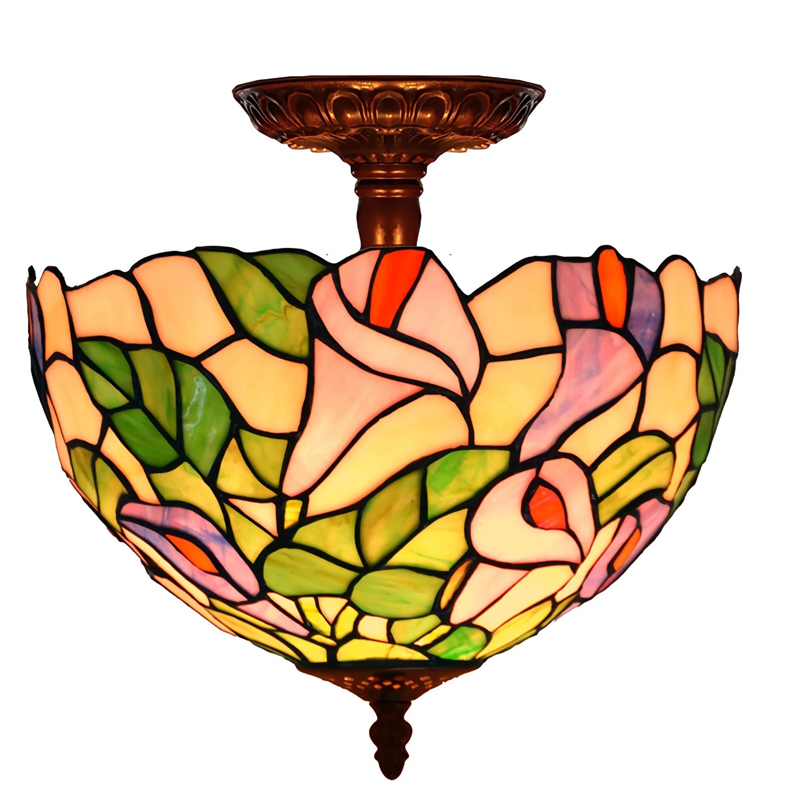 Plafonnier Tiffany en vitrail et métal de style victorien chic Ø30cm