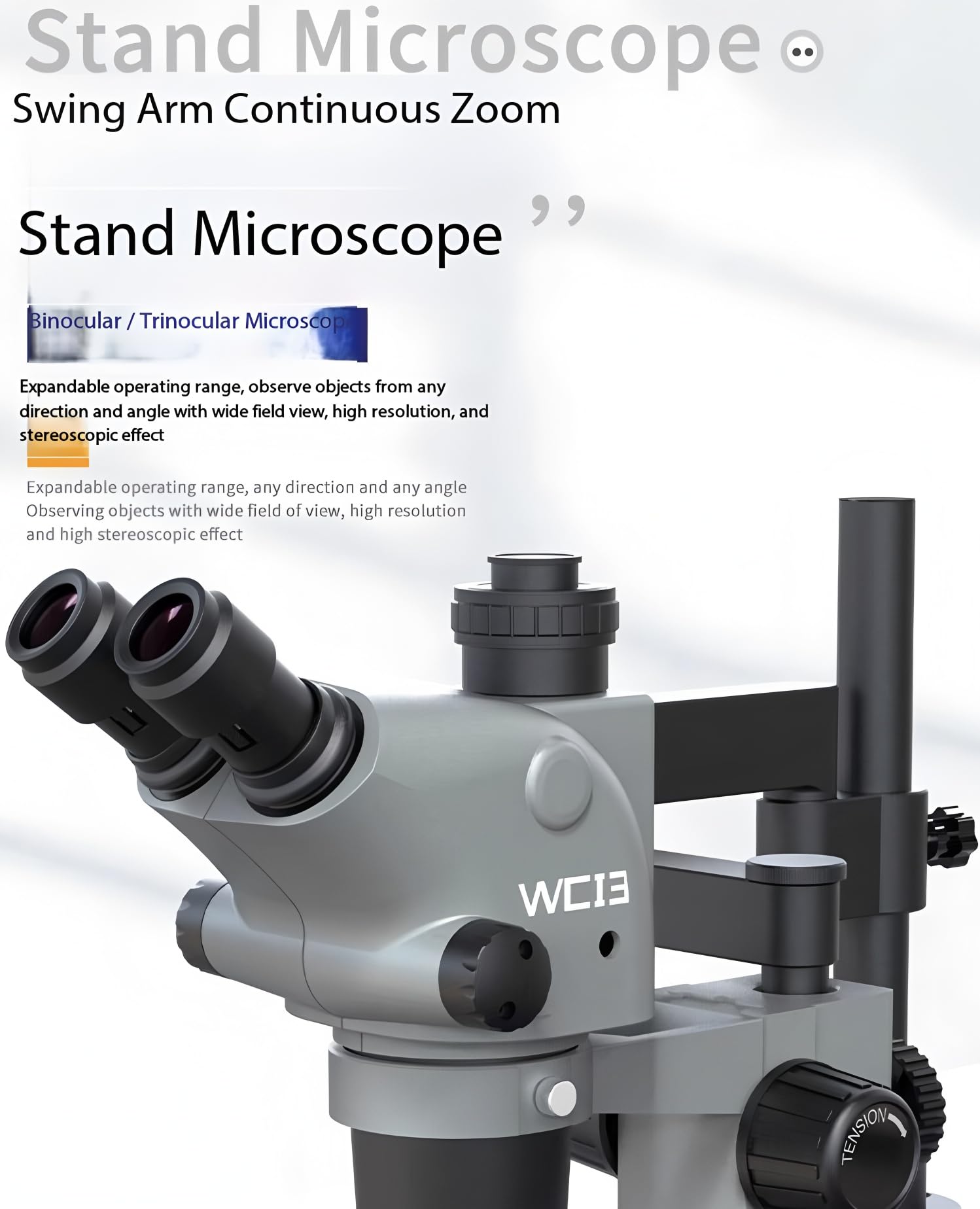 LUOWEI Microscopio trinoculare WCI3-6565LZ-TV, anello 6.5X-65X LED