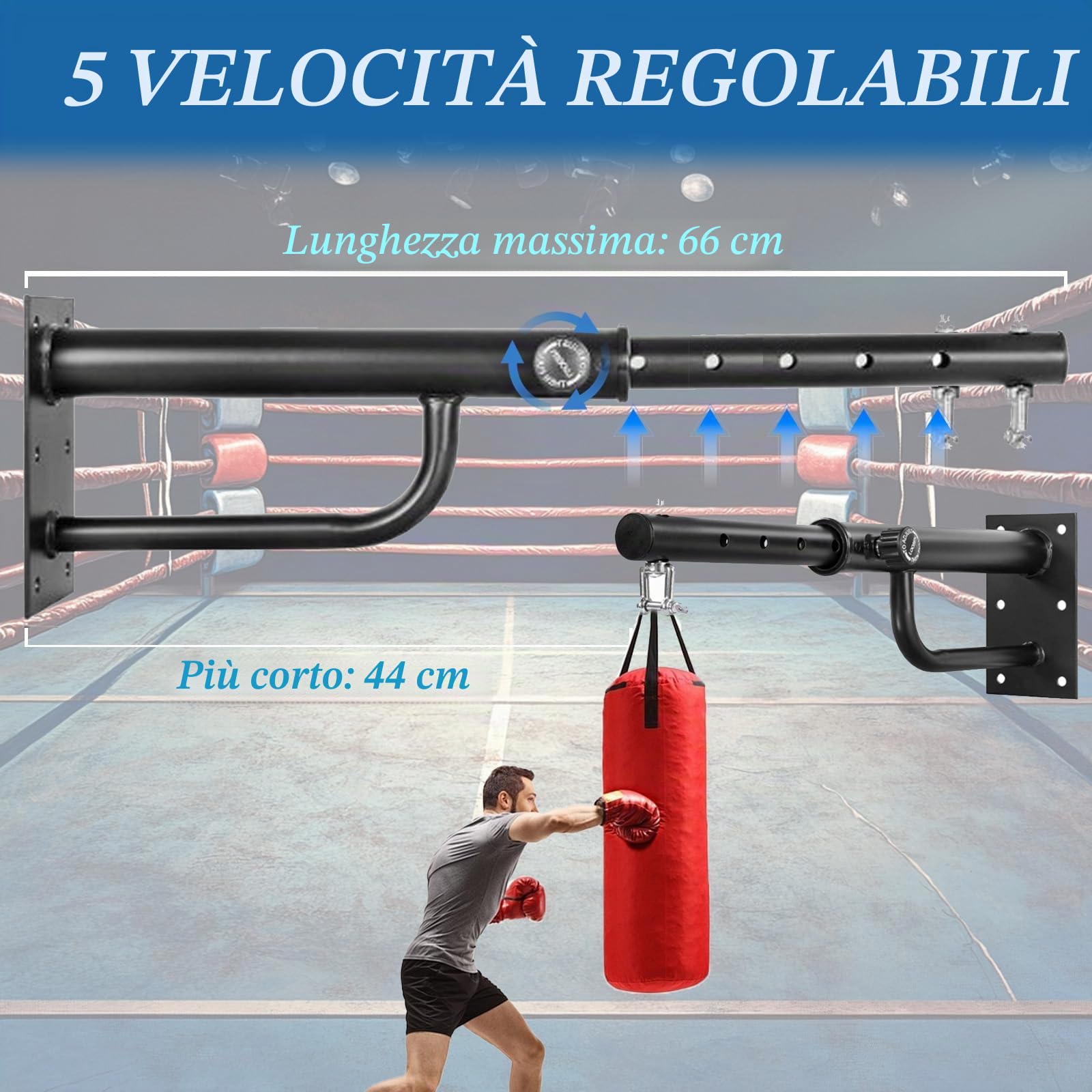 HAMON Supporto da parete per sacco da boxe, per carichi pesanti, girevole a 360°, supporto da parete per sacco da boxe, lunghezza regolabile, per casa e palestra, portata 150 kg