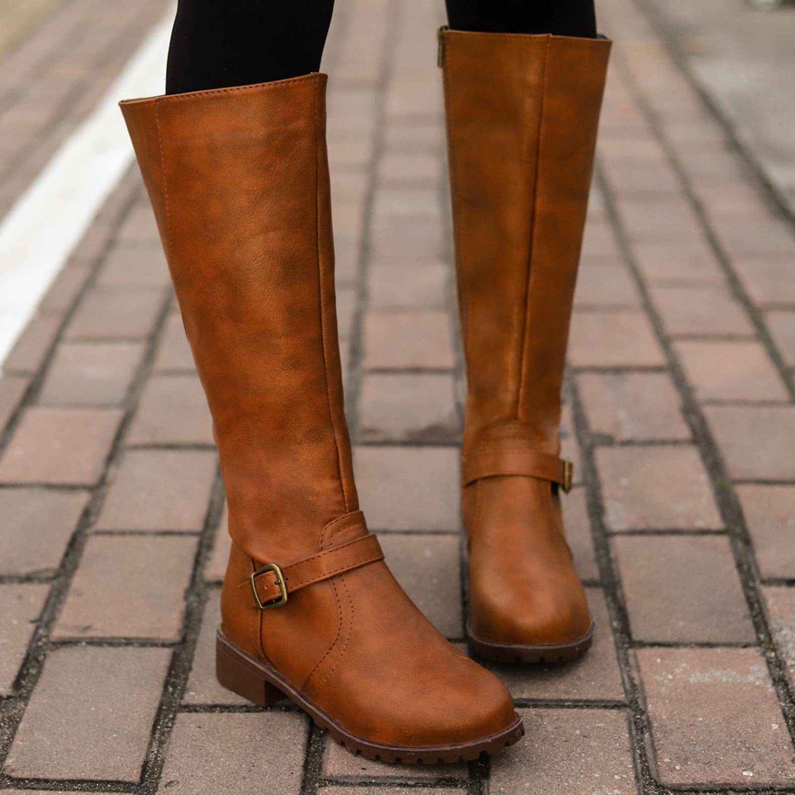 Botas de Invierno Mujer Mujeres de Cremallera Cuero Mantener Zapatos Heel Round Boots Dedo del pie Caliente Boots Botas Mujeres