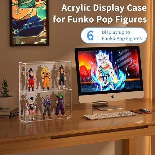 Miniatura 5 de AITEE Vitrina de acrílico, vitrina transparente para figuras Funko Pop, 2 capas montadas en la pared o escritorio a prueba de polvo estante para