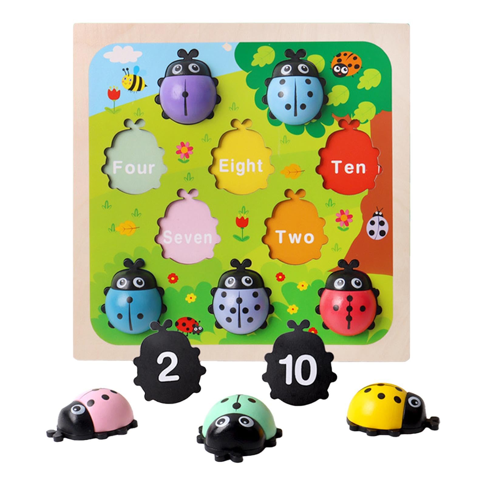 Giocattoli coordinati con numeri di coccinella - Giocattoli educativi in legno Montesori, set di coccinella coordinati da tavolo | Set di memoria da giardino coccinella, set di conteggio in