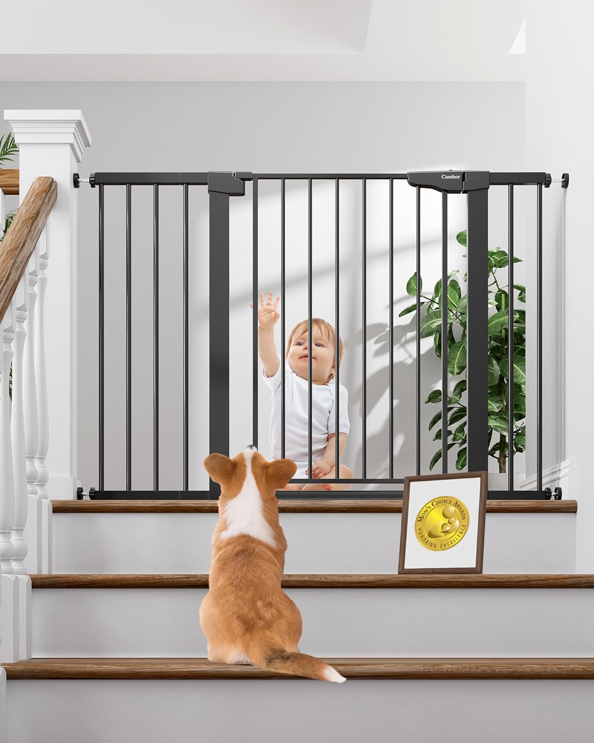 Cumbor 46" Auto Close Baby Gate & Cumbor 48" Dog Gate, Durable Child Gate for Stairs, Doorways, Easy Walk Thru Dog Gate for House for Doorways