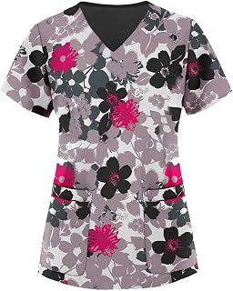 HXHYQKP Holiday Scrubs Tops for Women Stretchy Nurse Scrubs Work Uniform Plus Size Nursing Scrubs with Pockets