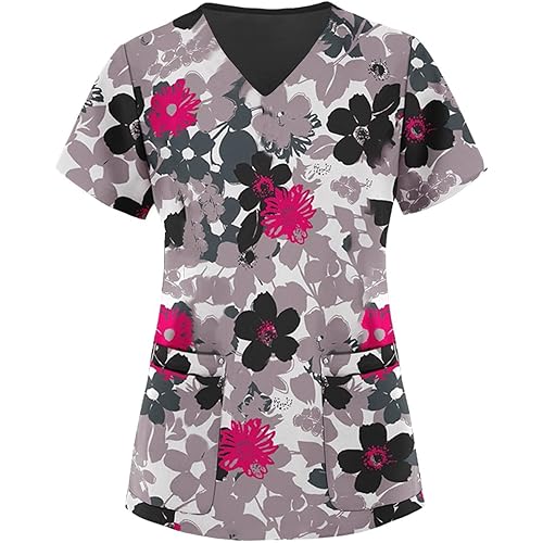 Scrubs Tops 2024 Summer Tops for Women Stretchy Nursing Plus Size Scrubs Work Uniform Nurse Scrub with Pockets