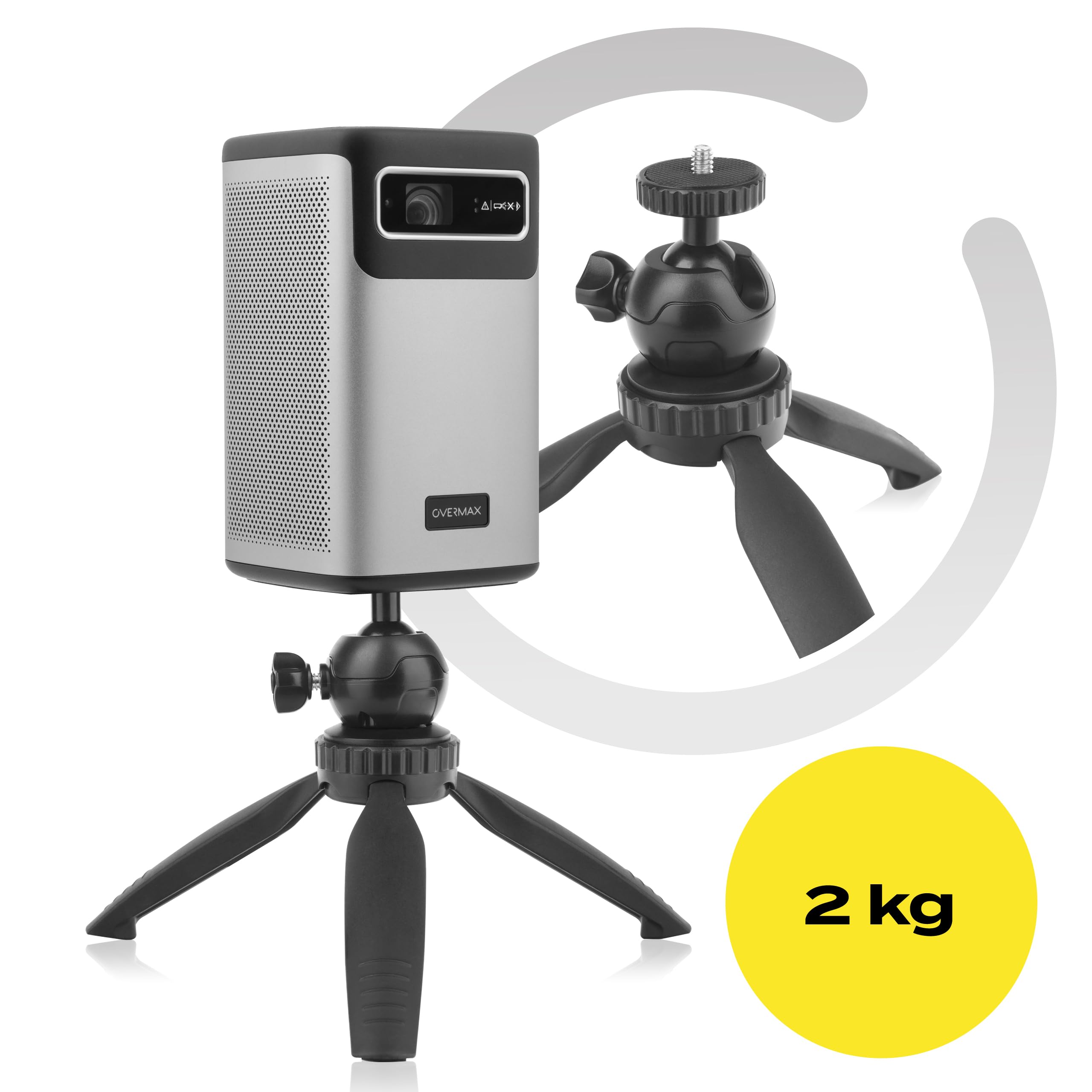 OVERMAX Tripod Mini - Przenośny Stołowy Statyw do Projektora, Aparatu, Kamery, Lampy - Udźwig do 2 kg, Gwint 1/4 cala - Regulacja Kąta i Wysokości, Lekki i Stabilny