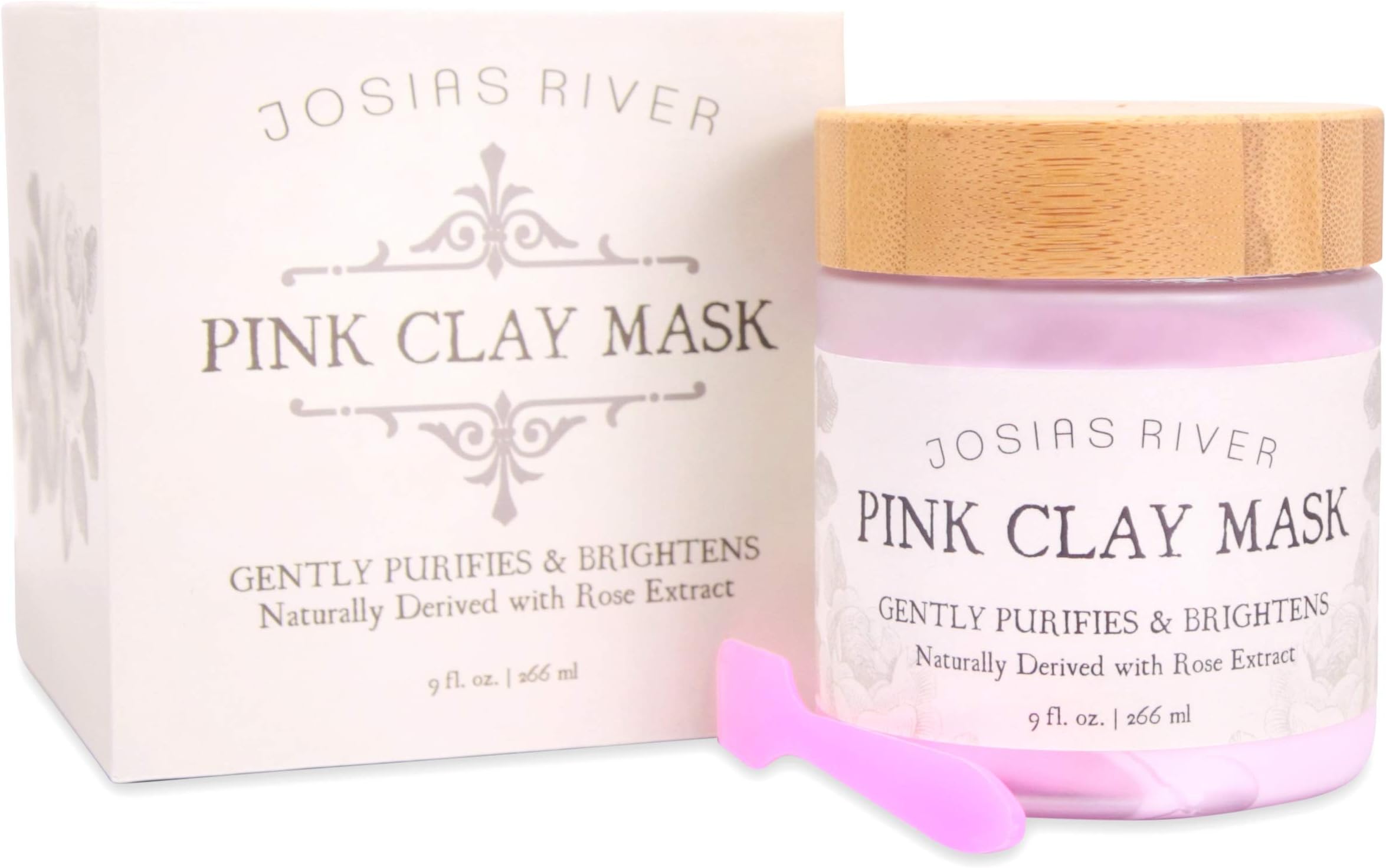 Pink Clay Face Mask by Josias Rivers 9 Ounce :: Damascan Rose Infused Purifying Face Mask Designed To Stimulate Collagen and Brighten Skin :: Draws Out Impurities While Smoothing Skin