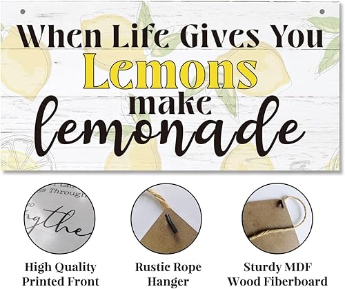 Miniatura 3 de Placa de madera de limones, con texto en inglés When Life Gives You Lemons Make Lemonade, letrero de madera colgante para decoración del hogar,