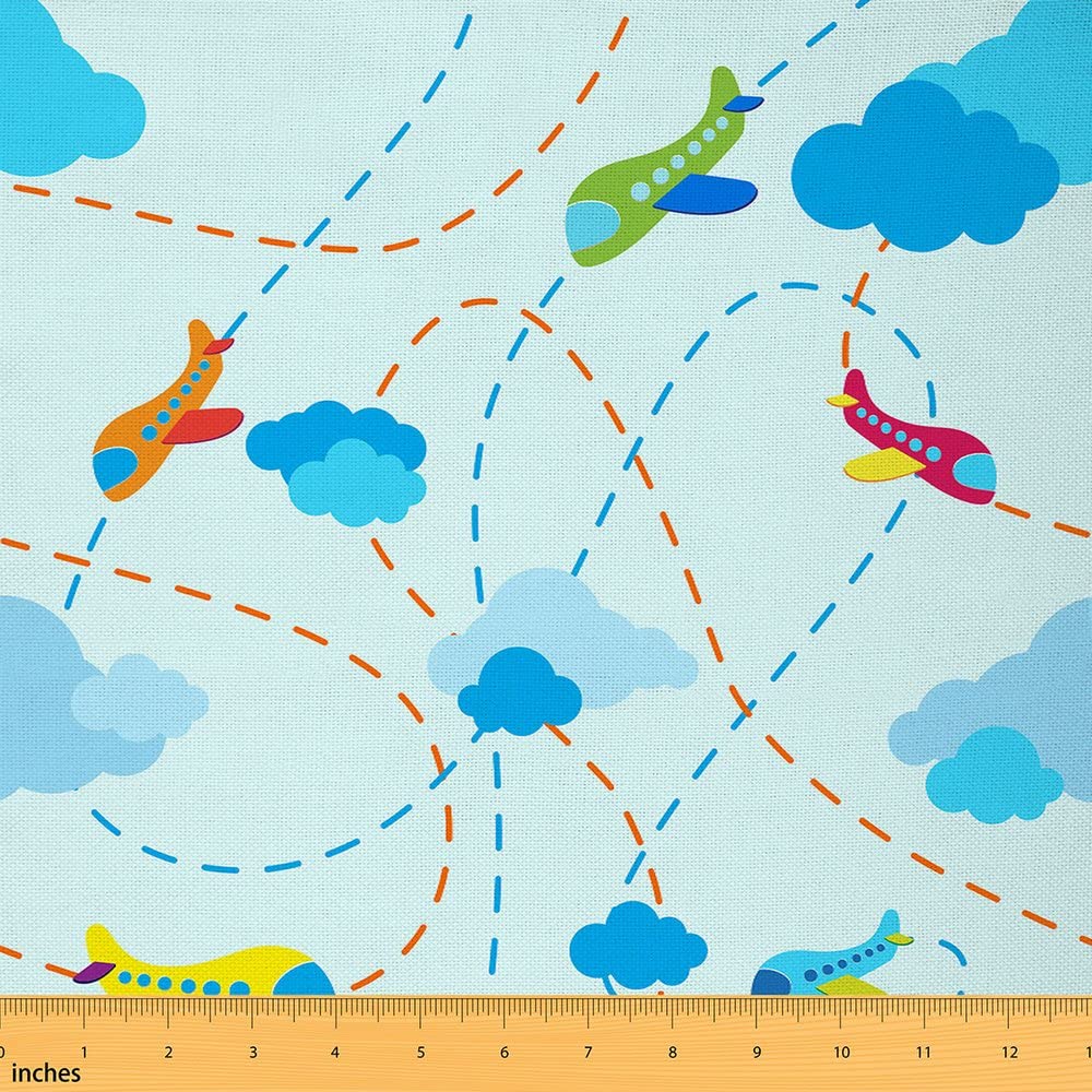 Aircraft Fabric by The Yard Colorful Clouds Airplane Print Theme Upholstery Fabric for Chairs and Home DIY Projects Travel Decor Decorative Waterproof Outdoor Fabric 5 Yards (L460*W150cm)