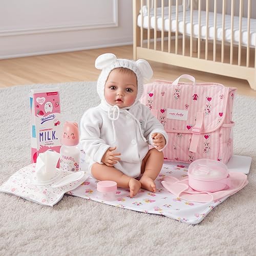 Miniatura 7 de BABESIDE Juego de 10 accesorios de muñeca Reborn para muñecas de 17 a 22 pulgadas, juego de alimentación y cuidado, incluye bolsa de pañales, 2