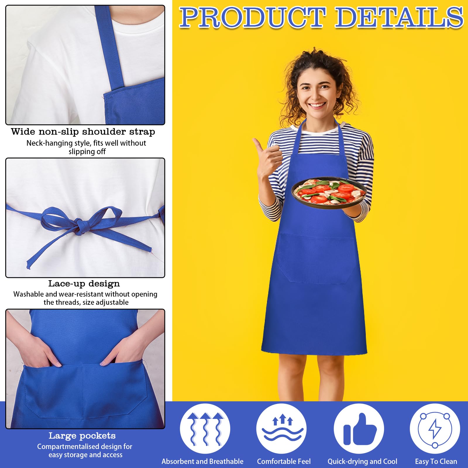 Bonuci Grembiule da cucina unisex, tinta unita, con 2 tasche, per donne adulte, cuochi, cucina