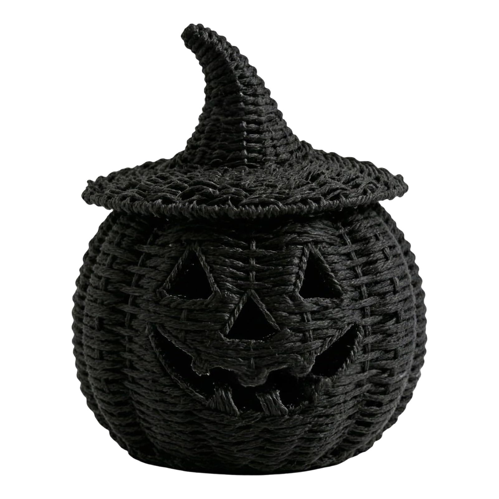 pidodou Faux Rattan Halloween Pumpkin Figurine Black Resin Statue with Witch Hat Rustic Wicker Tabletop Ornament for Party Home Decor 22cm [object Object]