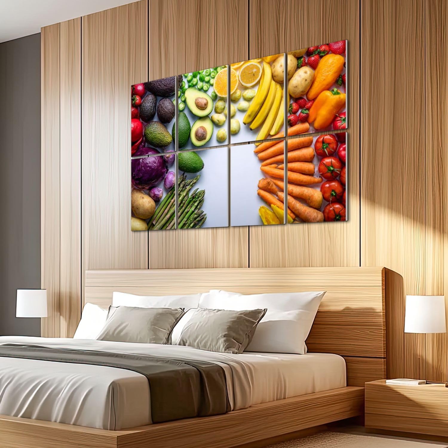8 Pack Art Acoustic Panels Self Adhesive Colorful vegetables fruits vegan food rainbow colors white Decorative Soundproof Wall Panels Sound Absorbing Panel 48"x32" for Office Home Studio