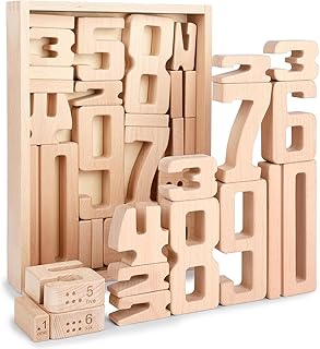 GHOOI Large Wooden Number Building Blocks, Number and Counting Blocks,Balance and Stacking Blocks,32 Pcs Math Blocks,Educational Toys for Toddlers,Preschool Math Toys,Number Recognition Toys