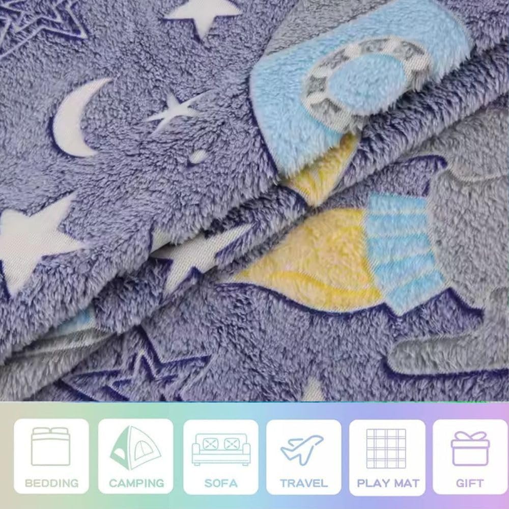 Happy Hues Rocket & UFO Glow in The Dark Blanket-200 x 150 cm- Super Soft Fluffy Flannel Fleece All Season Blanket for Babies-Toddlers-Kids & Teens Boys & Girls- Best Gifting Ideas for 0-15 Years 4