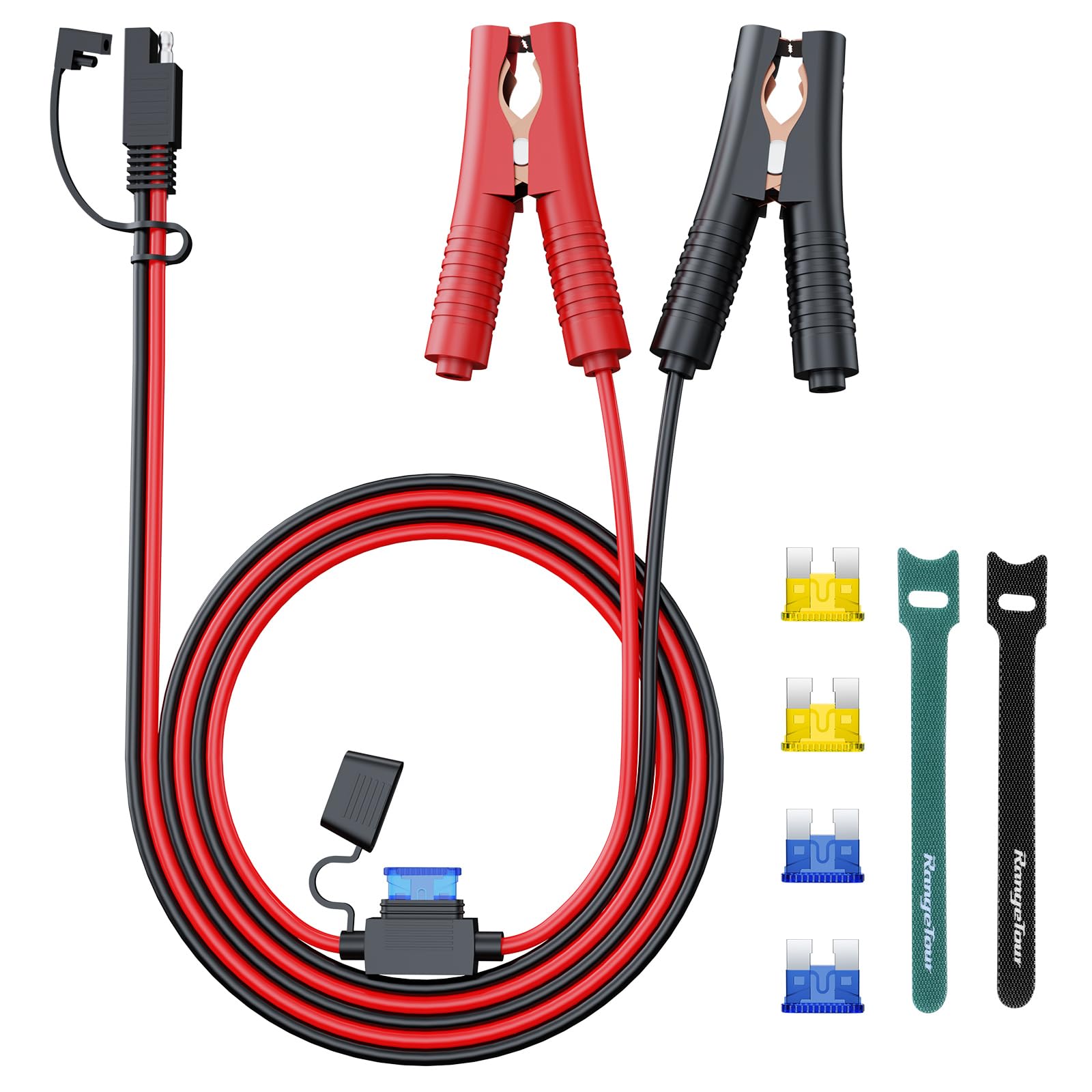 Range Tour 14AWG 12V SAE Adapter to Alligator Clip Disconnect Cable, Black, For Batteries, Solar Panels, Motorcycles & More