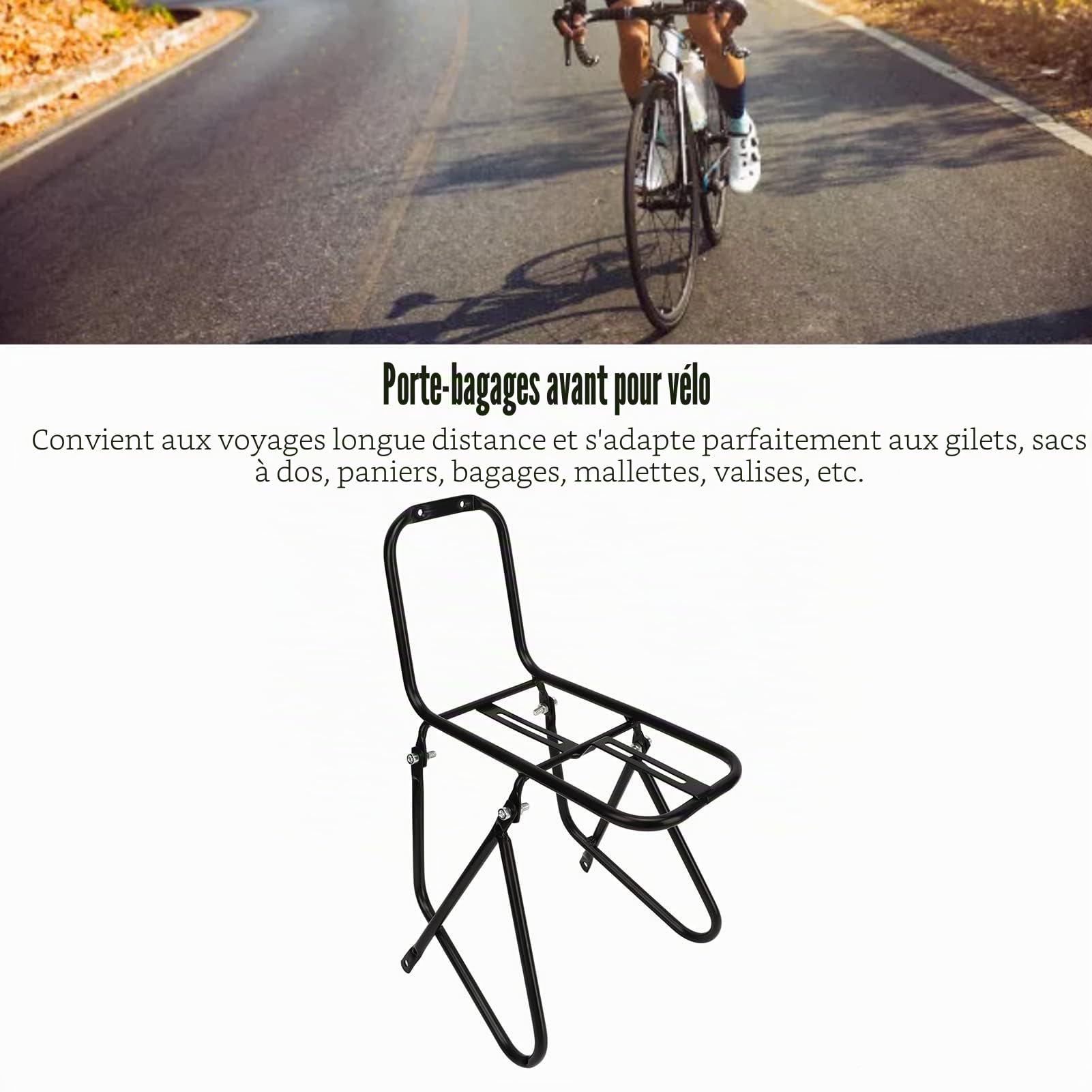 Keenso Porte-Bagages Avant pour Vélo en Acier Rugueux Porte-Bagages de Vélo de Tourisme Plus pour VTT
