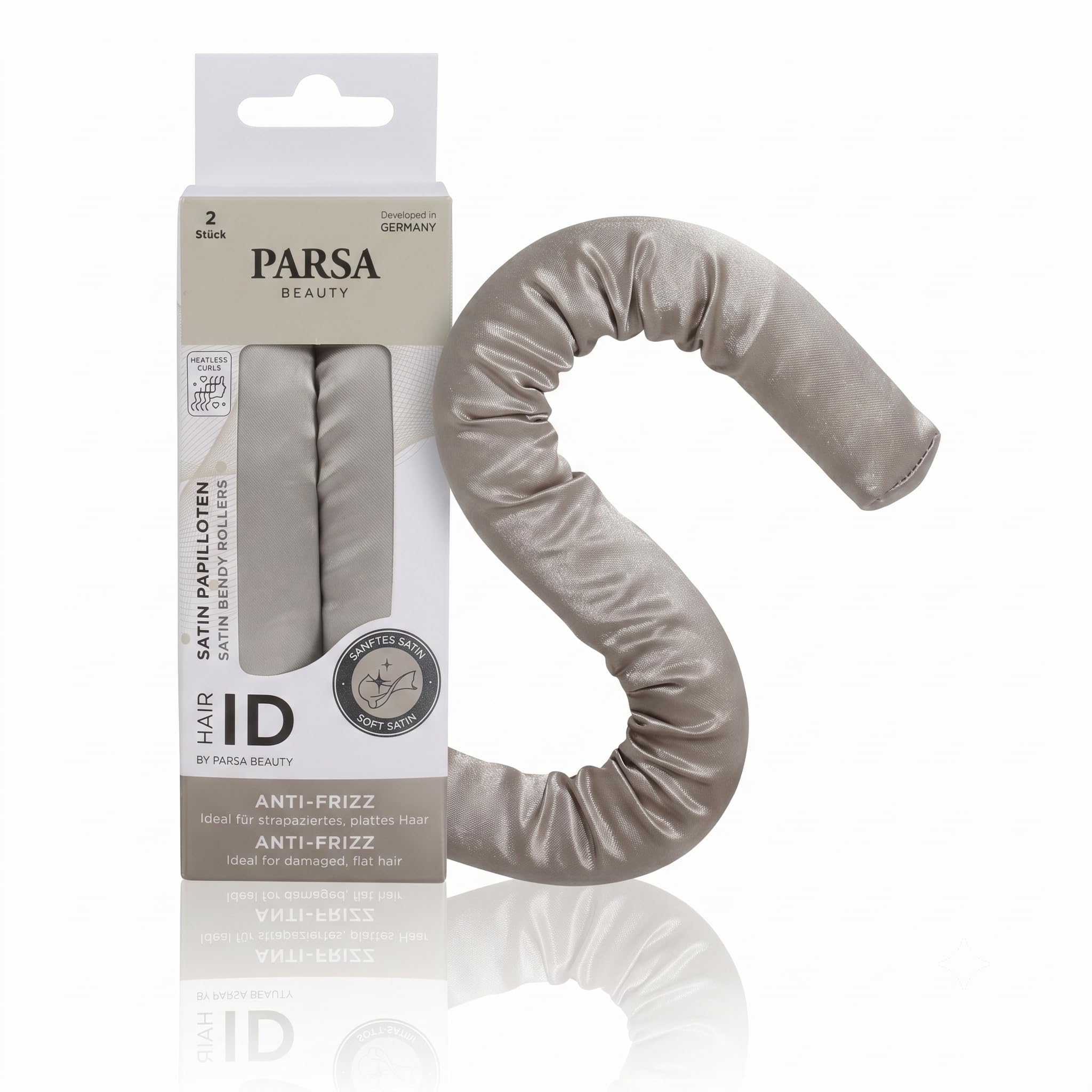 PARSA Beauty Satin Papilloten, Pack of 2, Heatless Styling, Soft Satin Papilloten, Gentle on Hair, Light Curls Overnight, No Hair Breakage, Snap Fasteners Fix Curlers