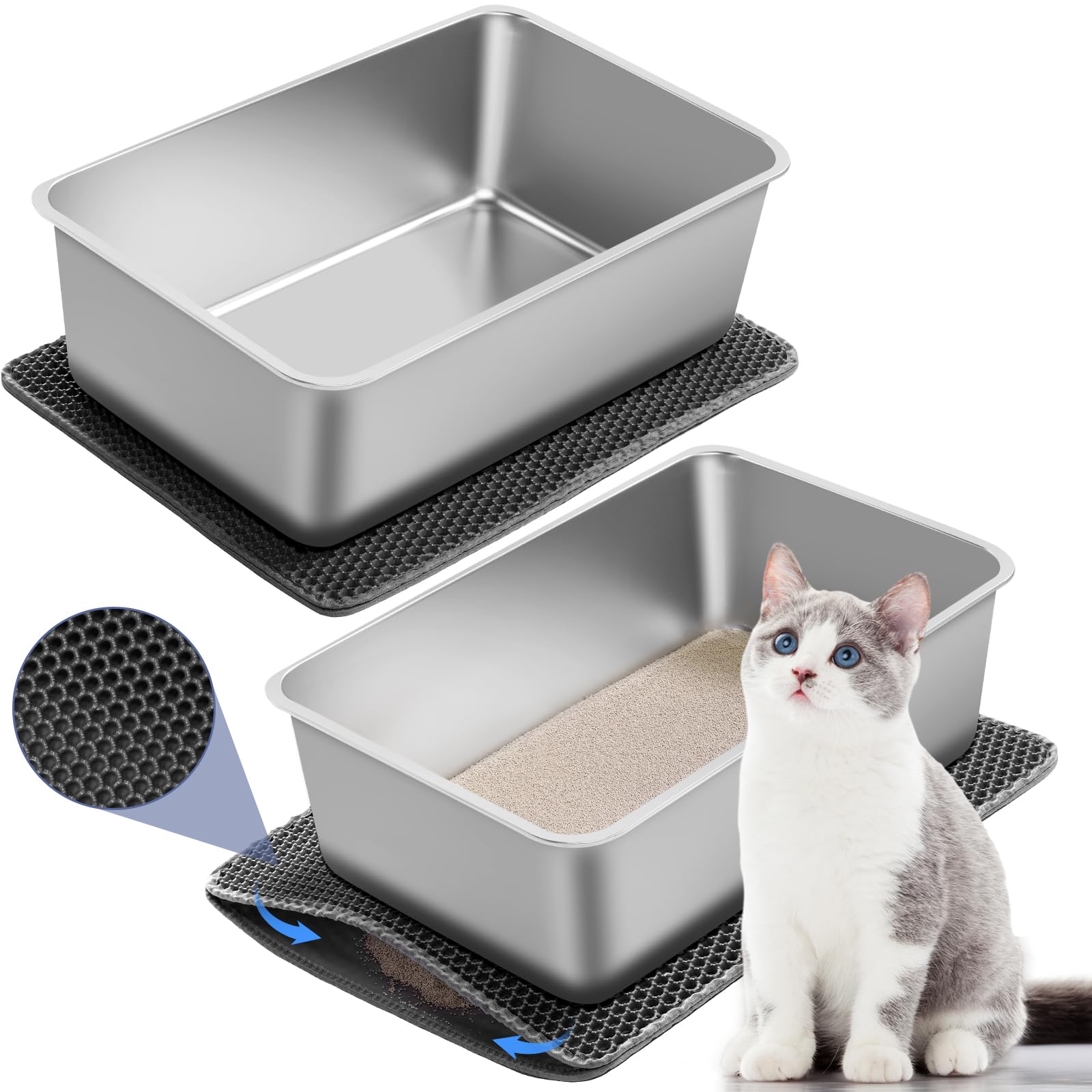 Tioncy 2 Set Stainless Steel Cat Litter Boxes 