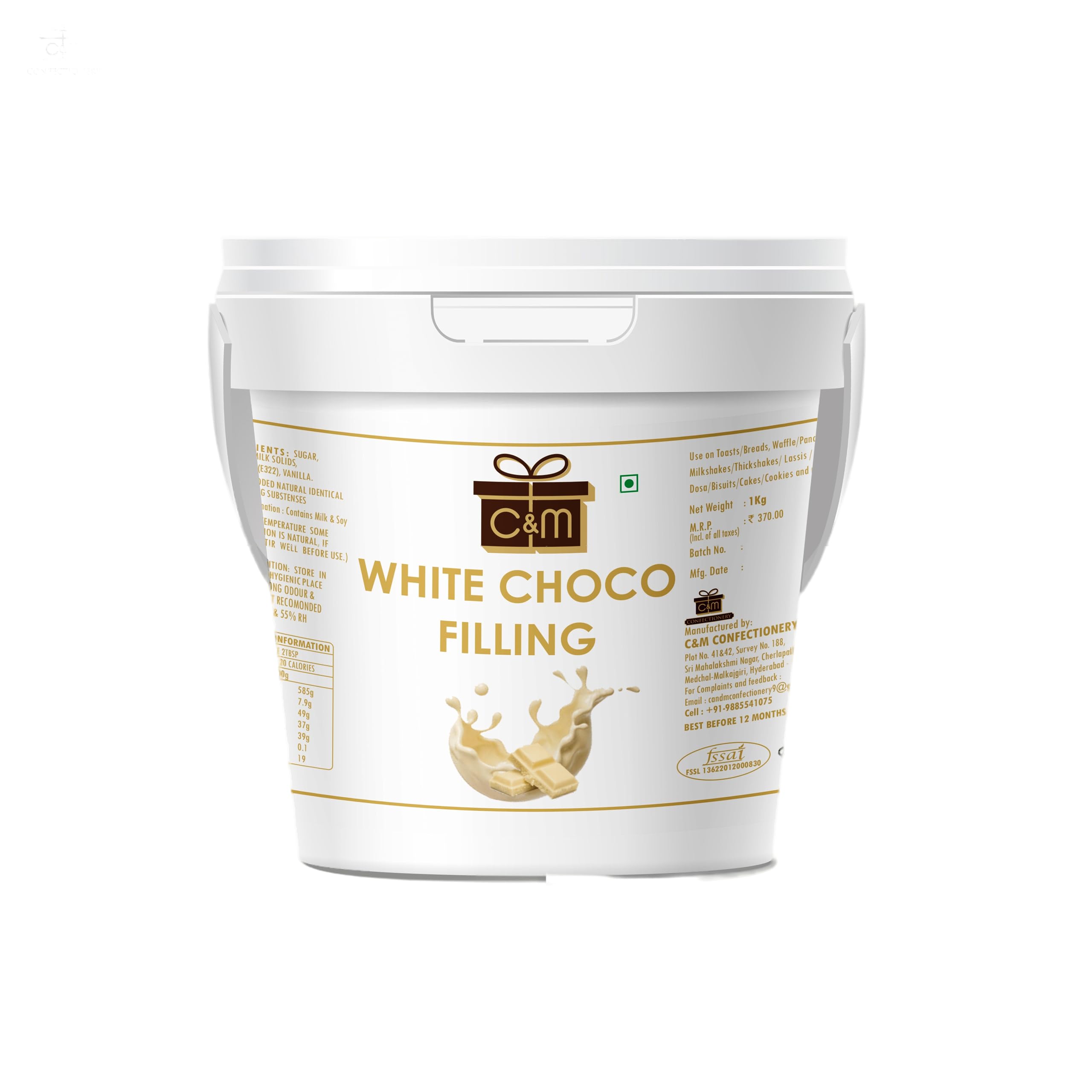 C&M CONFECTIONERY Smooth & Delicious White Choco Spread For Bread, Cakes, Shakes (1 KG_ white)