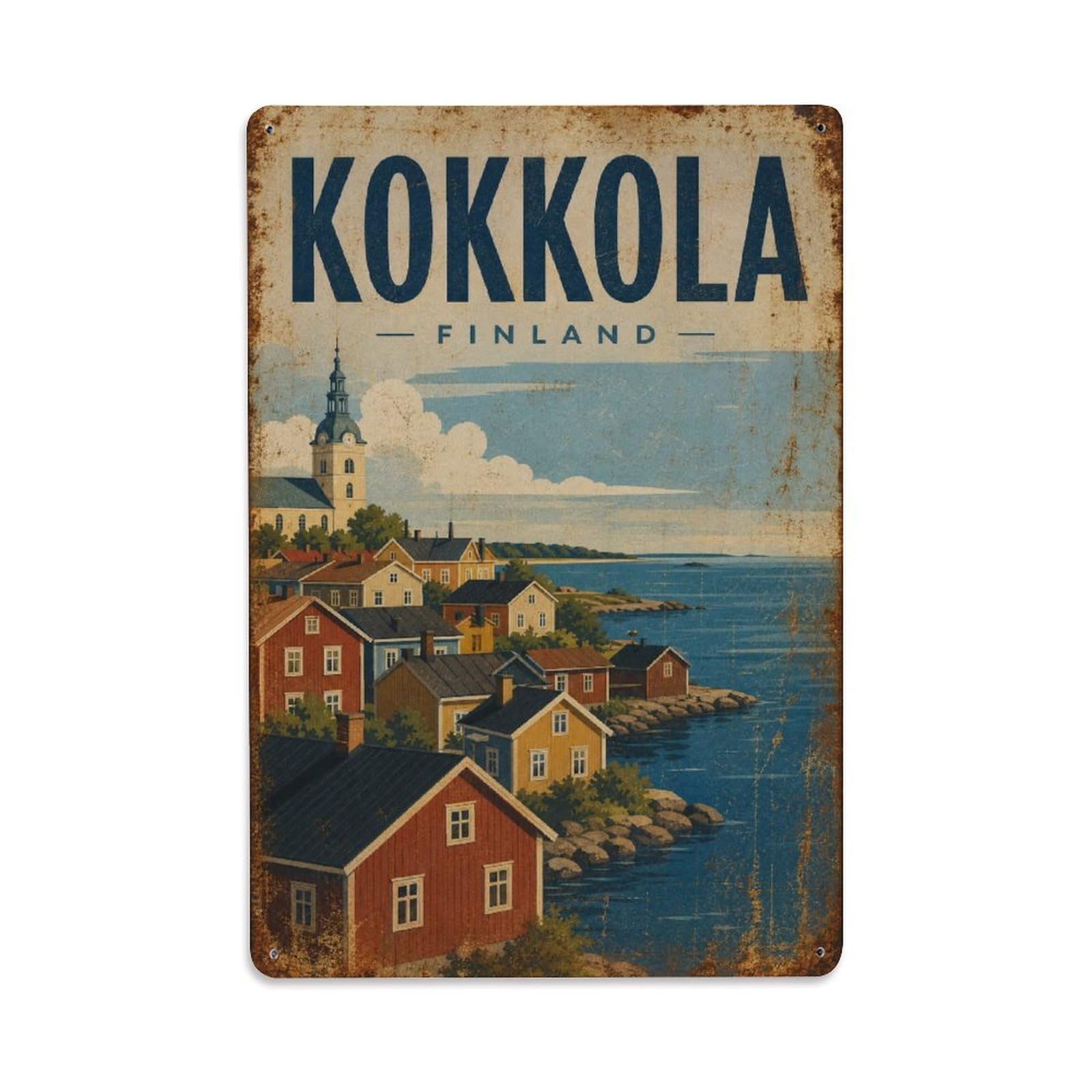 Metal Tin Sign Travel Vintage Finland Kokkola