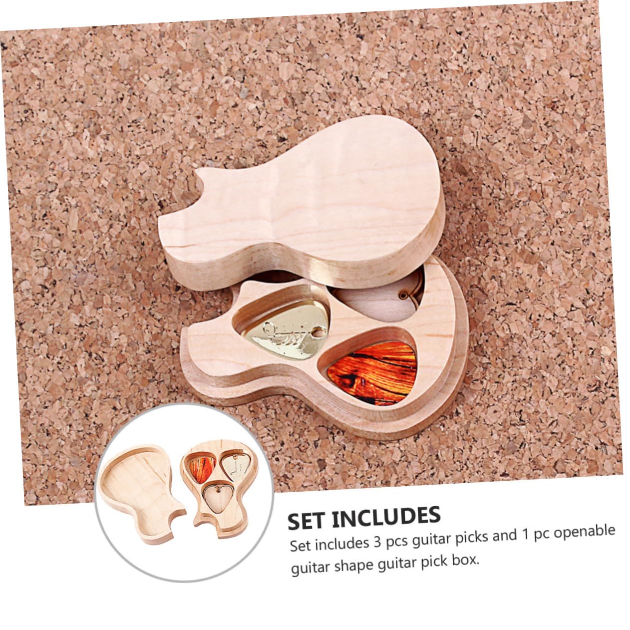 HEMOTON Scatola Per Plettri Per Chitarra in Legno Fatta Mano Di Plettri Inclusi Accessorio Per Chitarra Design Forma Di Comodo Per Riporre e Trasportare