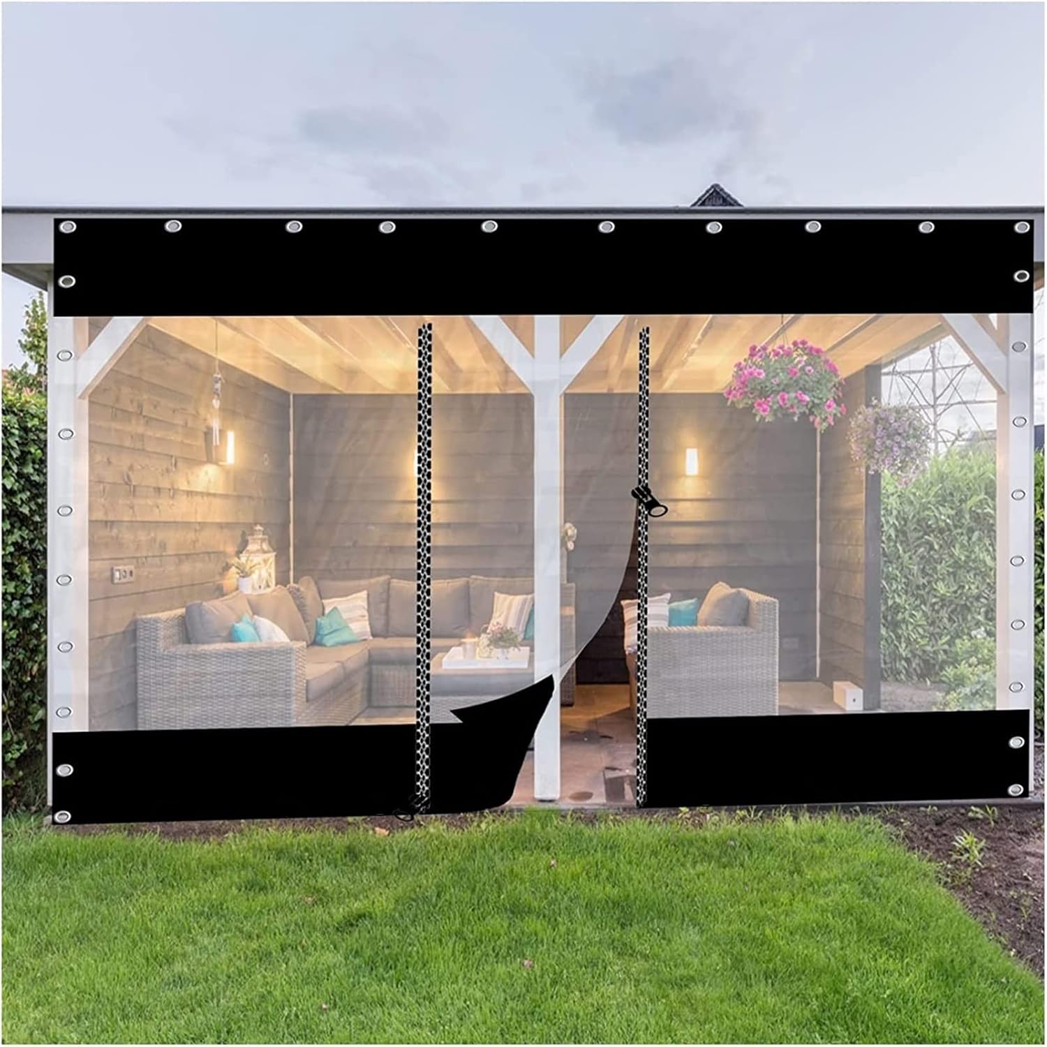 Transparent Waterproof Curtain with Rolling Door 0.5mm PVC Tarpaulin with Eyelets Side Panel for Outdoor, Pergola, Gazebo, Porch (Color : LxH, Size : 160x200cm(5.2 * 6.6ft))