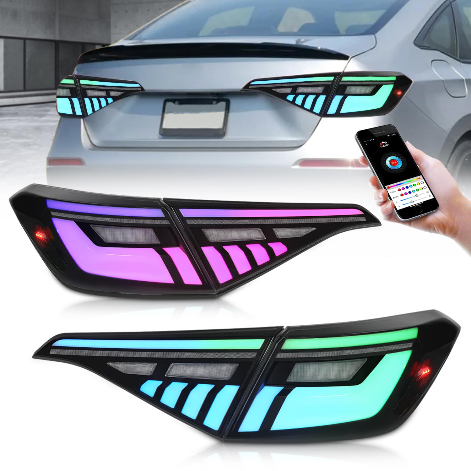 Archaic RGB Tail Lights Compatible with 11th Gen Honda Civic 2022-2024 Sedan,w/RGB Animation DRL/Sequential Turn Signal,Pair