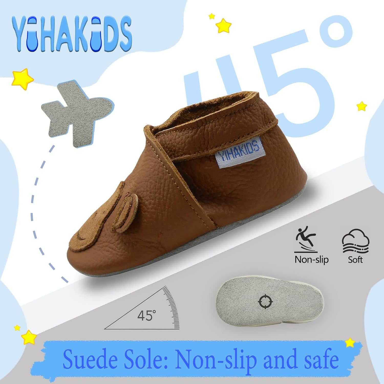 YIHAKIDS Baby Leather Shoes Soft Sole First Walking Moccasins Infants Toddler Boys Girls Crawling Slippers Slip-on Shoes with Elastic Ankle - Image 3