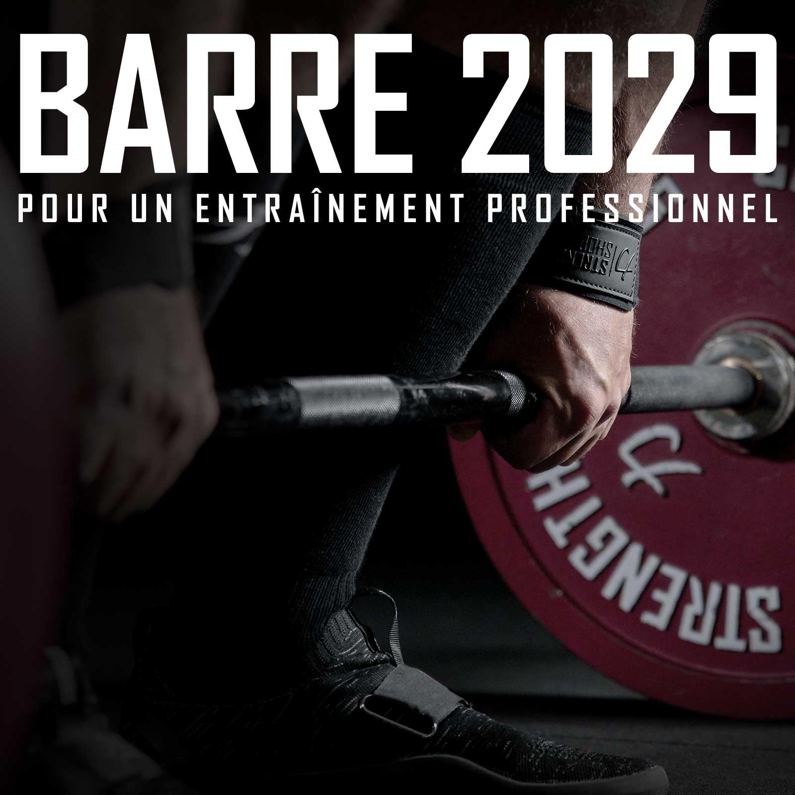 Strength Shop barre olympique 20kg 220cm de long & 29mm ⌀, barre musculation en acier avec prise de disques 50mm et moletage agressif, parfaite comme barbell pour squats, soulevé de terre & plus.