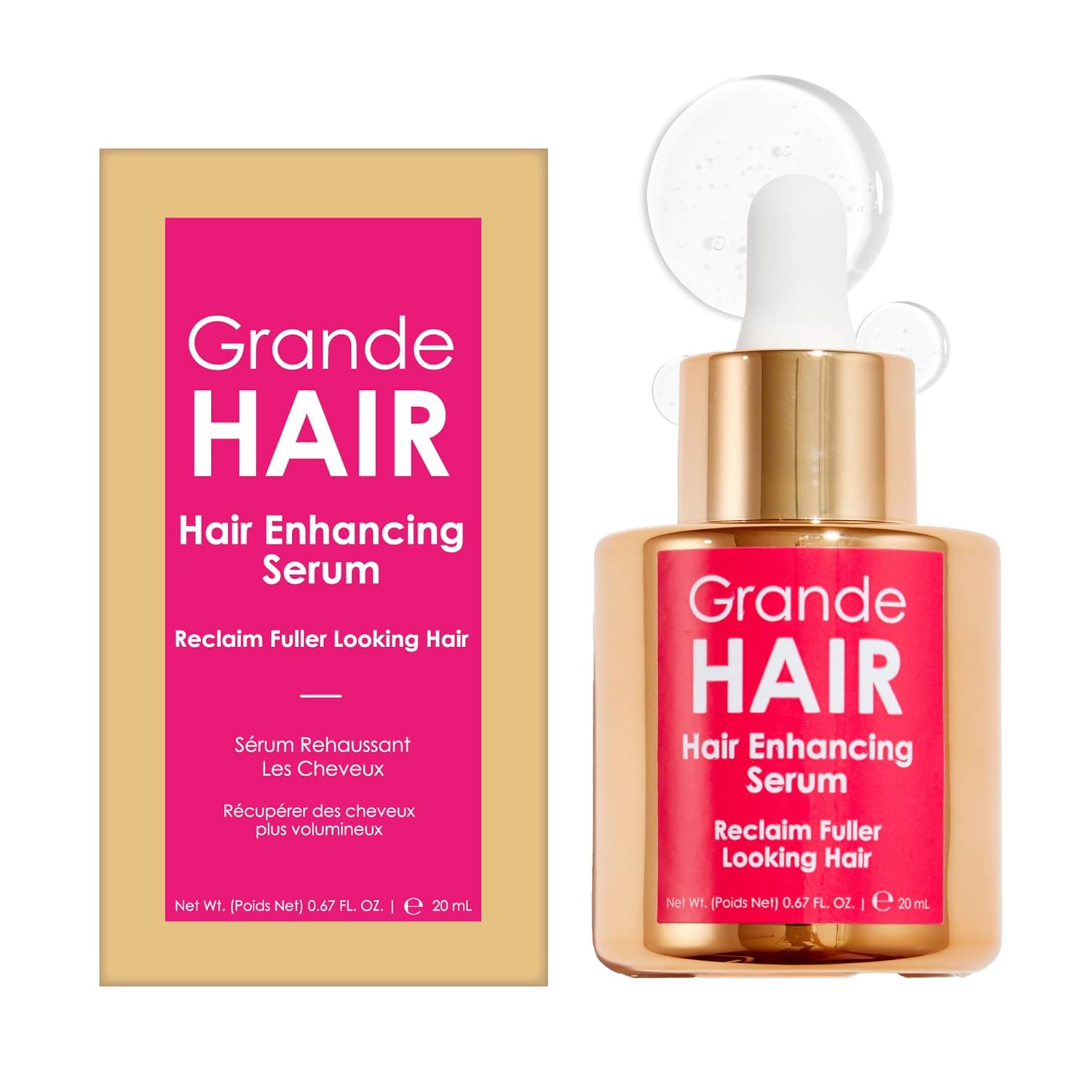 Grande Cosmetics Hair Serum for Men and Women, Promotes Thickness in Thinning Hair, Safe for Color Treated Hair