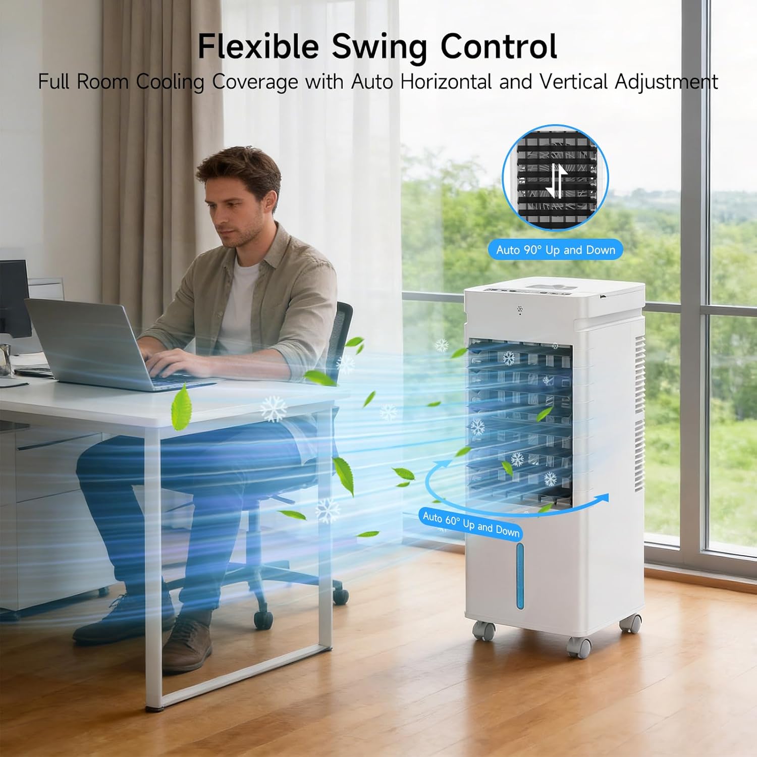 Portable Air Conditioners, 3-IN-1 Evaporative Air Cooler,Cooling Fans that Blow Cold Air with 60° Oscillation,9H Timer,3 Modes & 12 Speeds, 8 Ice Packs, Windowless Portable AC for Room,Bedroom,Office