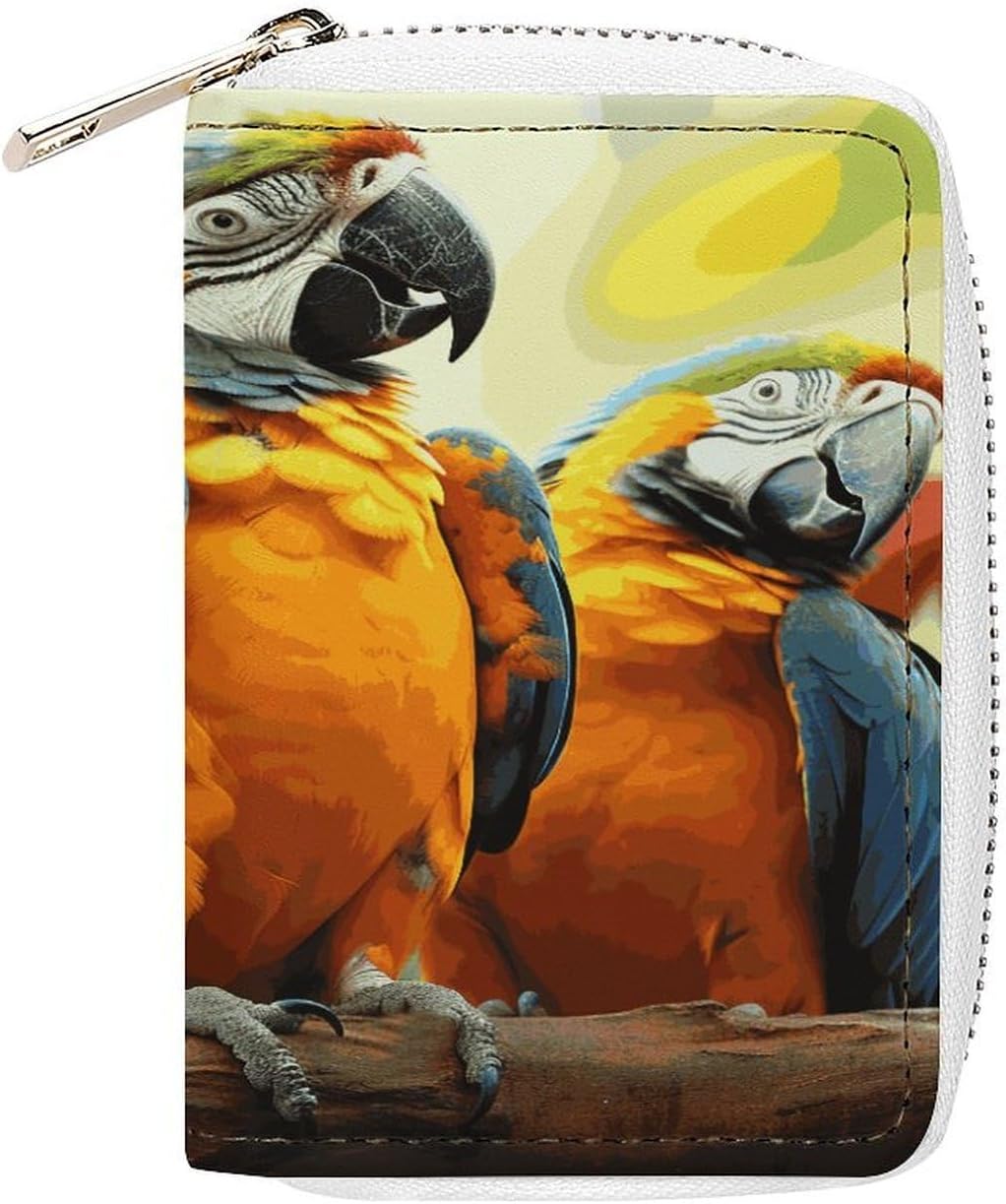 Cute Parrots Card Holder RFID Blocking,Credit Card Wallet for Women And Men,Card Case Organizer Bag with Zipper