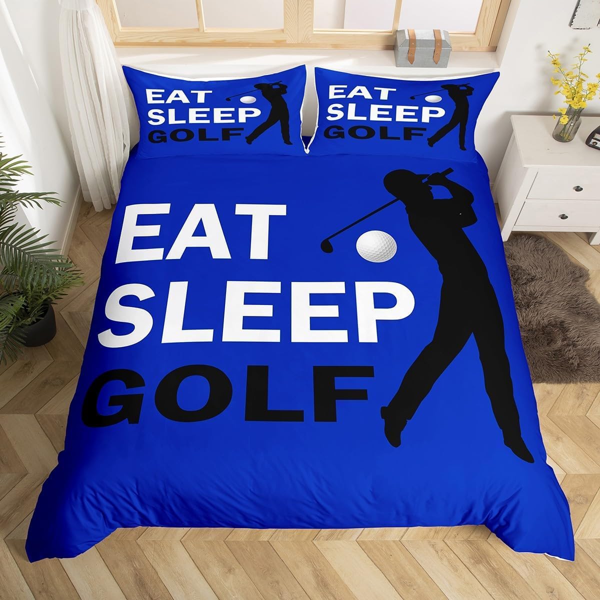 Poszwa na kołdrę Łóżko 135/150 Golf 3D Niebieska poszwa na kołdrę 240x220 cm, lekka i wygodna pościel z mikrofibry z zamkiem błyskawicznym i 2 poszewkami na poduszki Łatwa w pielęgnacji M/10266