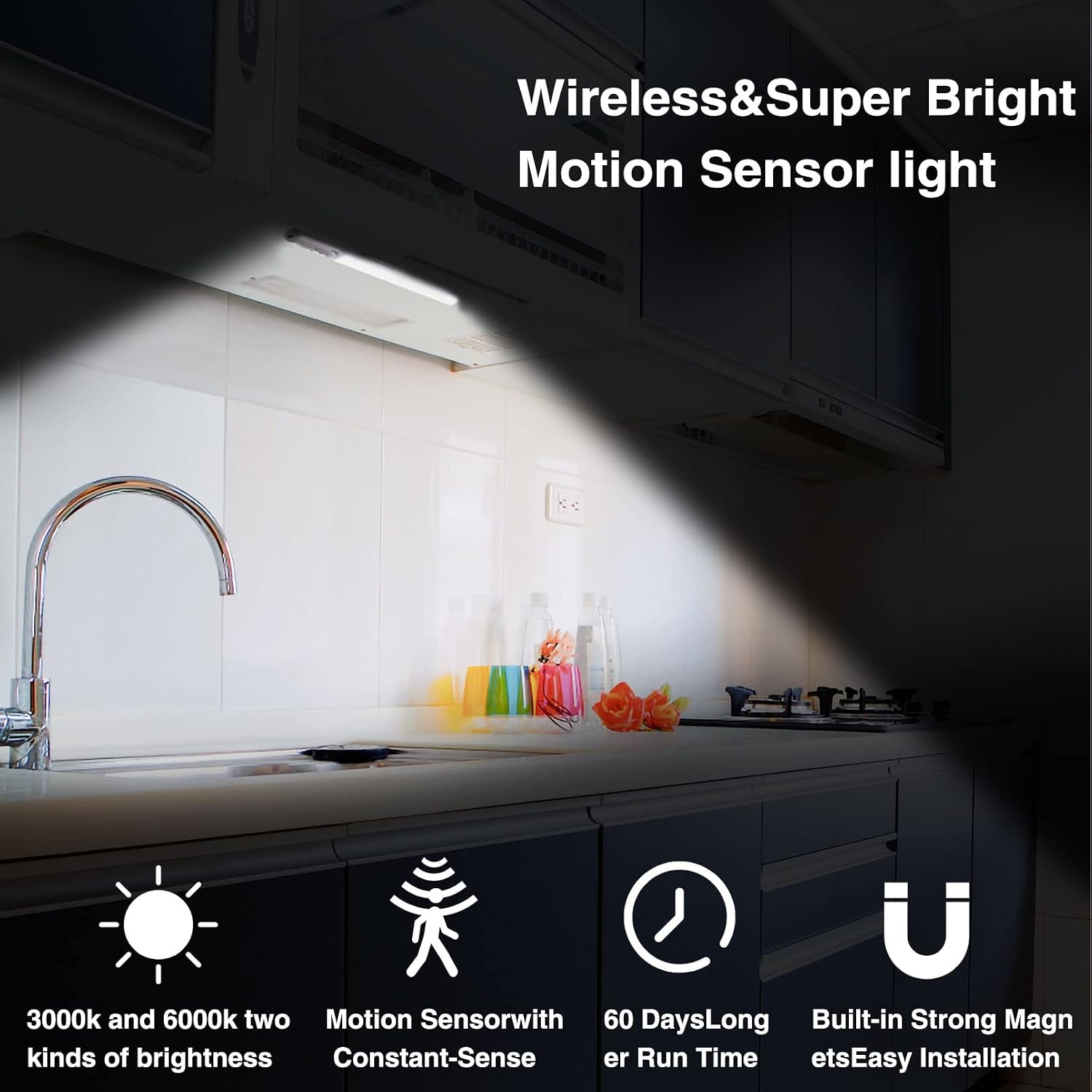 CALIONLTD LED Closet Lights Under Cabinet Lighting, Motion Sensor Light with 900mAh，42 Battery LED Lights，Cabinet Light for Kitchen Wireless Night Light for Bar,Wardrobe,Stair - 2 Pack