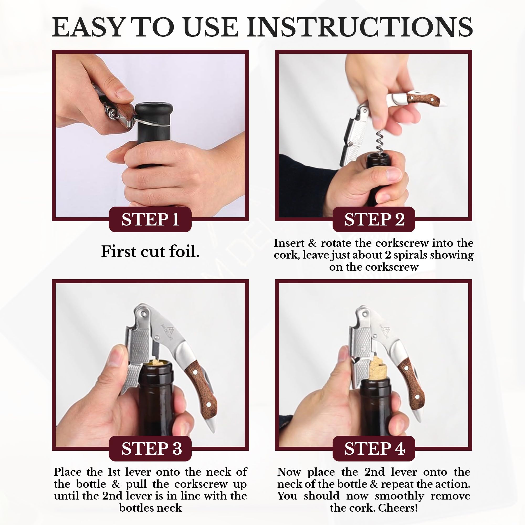 Sacacorchos para camareros, llave de vino para servidores bartenders sommeliers. Abrebotellas de vino con tornillo de corcho. Acero inoxidable e incrustaciones de palisandro clásico 6