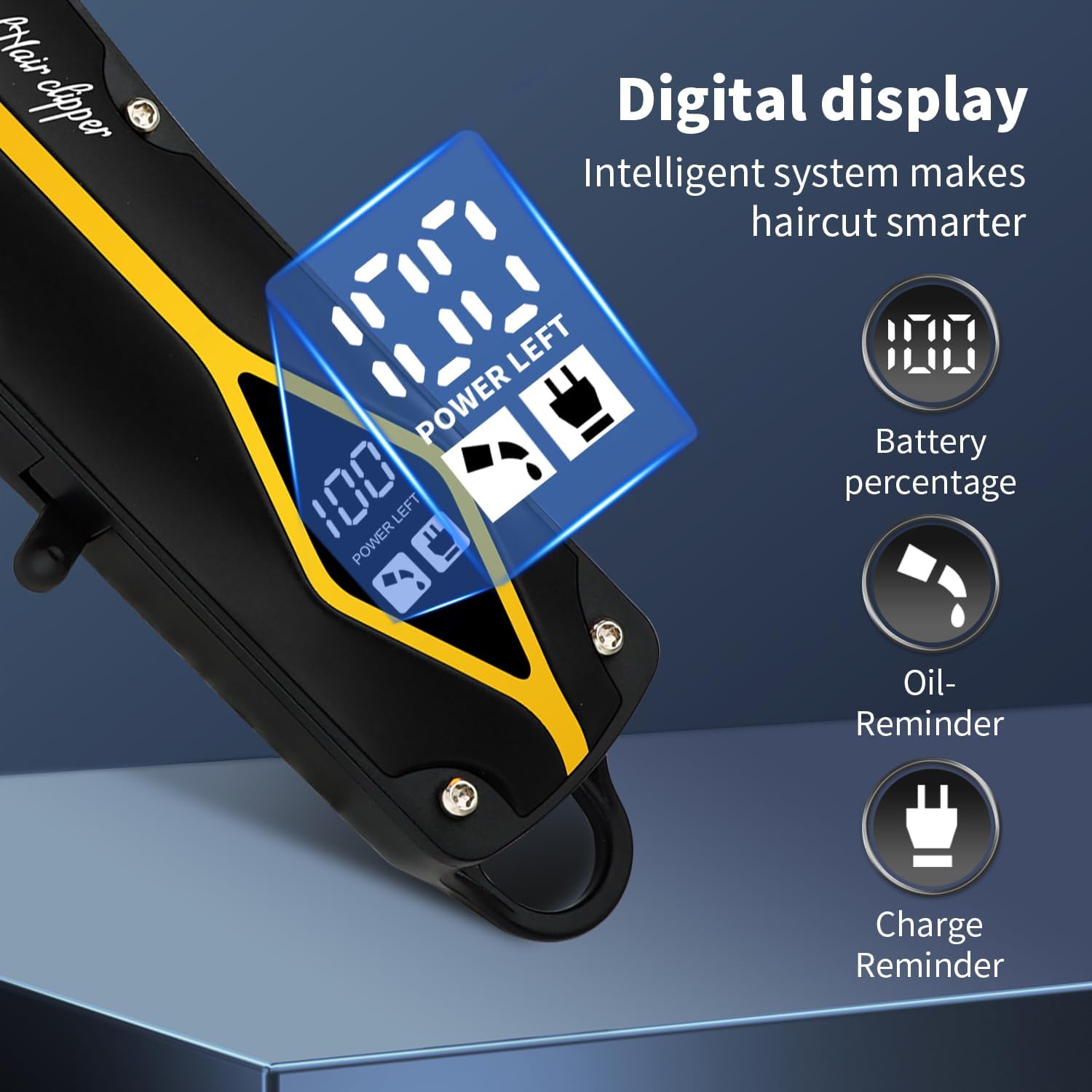 Close-up of the hair clipper's LED digital display