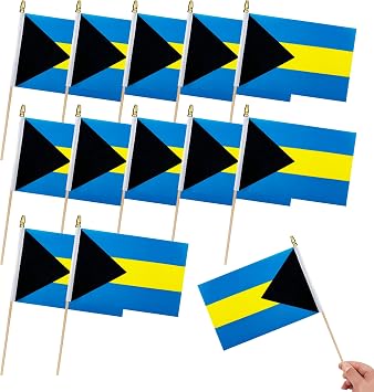 12Pcs Small Bahamas Flags on Wooden Stick Mini Bahamian Flag Hand Held Flag Decorations,