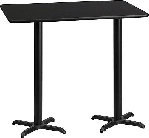Flash Furniture Stiles - Mesa rectangular laminada negra de 30 x 60 pulgadas con base de mesa de altura de barra de 22 x 22 pulgadas Negro