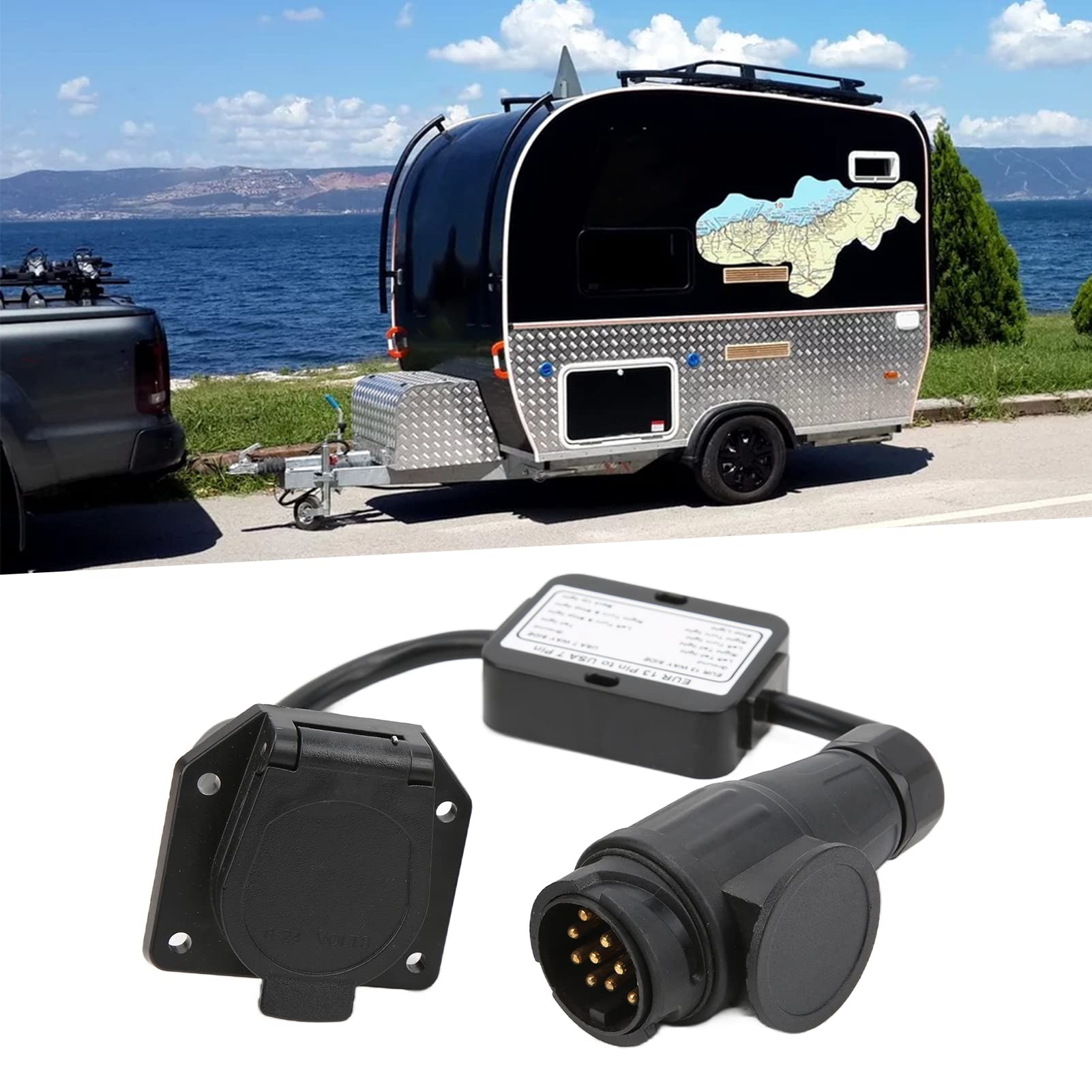 Europäischer 13‑Pol‑zu‑amerikanischem 7‑Pol-Anhängerlicht‑Konverter, EU‑13‑Pol‑zu‑US‑7‑Pol‑Stecker, Plug‑and‑Play‑Elektroadapter, runder Stecker mit Kupferverdrahtung für