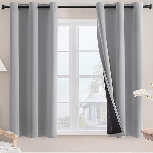 Rutterllow - Cortinas 100% opacas, 2 paneles, aislamiento térmico, doble capa con forro negro para cocina, ojales superiores (42 x 63 pulgadas, gris