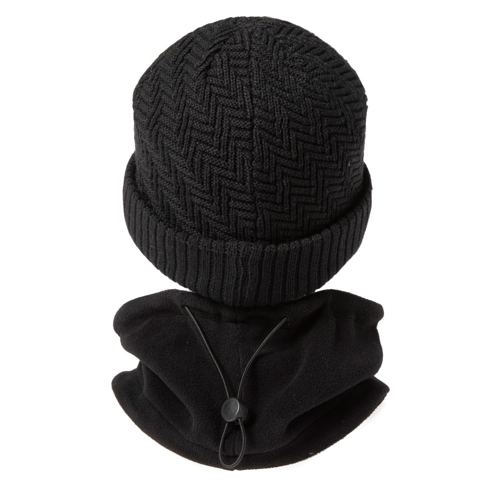 TOP-EX Gorro de invierno de lana merino DryKnit, para hombre y mujer, gorro cálido con paraguas, forro polar impermeable y calentador de cuello de forro polar cálido