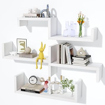 Floating Shelves for Wall,Repisas Flotantes de Pared,Small Relief Textures, Suitable for Bedroom, Living Rooms, Kitchens, Office, and Bathroom,Wall Shelves,White Shelves Brackets Set of 5 -White