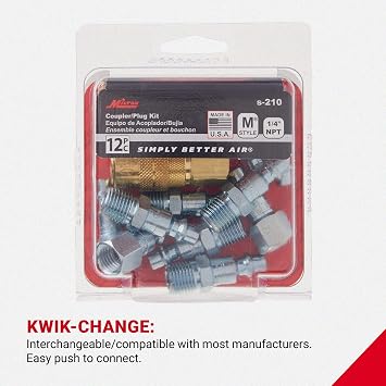 Milton (S-210) 1/4 NPT M-Style Coupler and Plug Kit, (12-Piece)