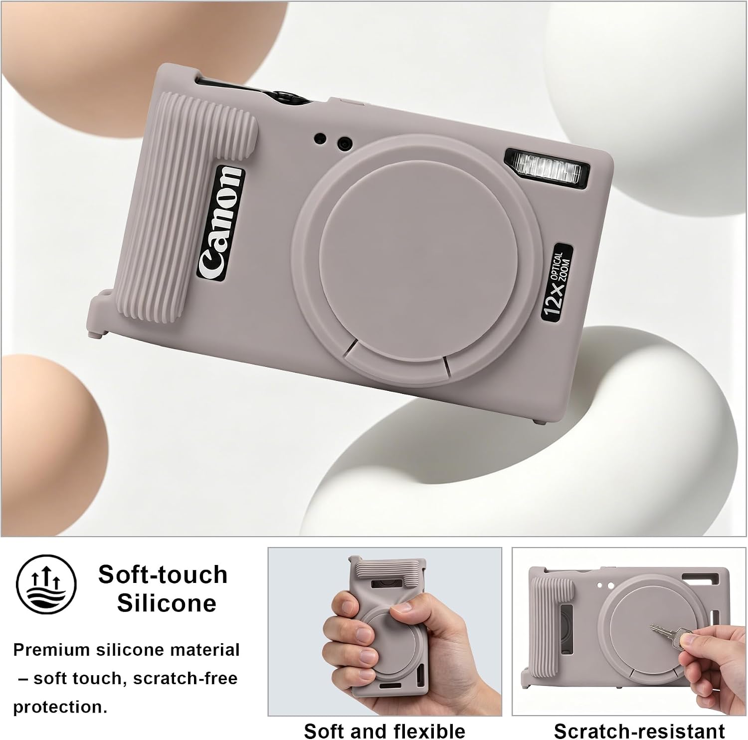Silicone Case for Canon PowerShot ELPH 360 / IXY 650 Camera, Soft Silicone Camera Cover with Removable Lens Cap, Slim Fit Scratch-Resistant Carrying Protective Case Camera Body Skin Sleeve, Rose Grey image 5