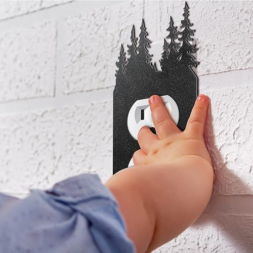 Miniatura 6 de Kingdder 12 Piezas Cubierta de Interruptor de Luz de Metal con Oso Alce Árbol Montaña Alce Negro Placa de Interruptor de Luz Bosque Tomacorriente