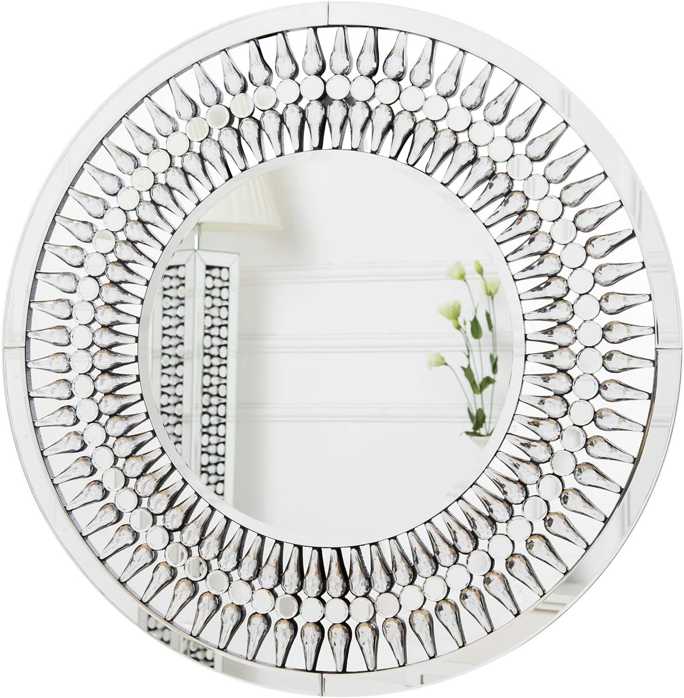 RICHTOP Wall Mirror Large Drop-shaped Crystal Mosaic Frame Round Wall Mounted Mirrors for Living Room, Bedroom, Hall, Hallway 70CM X 70CM