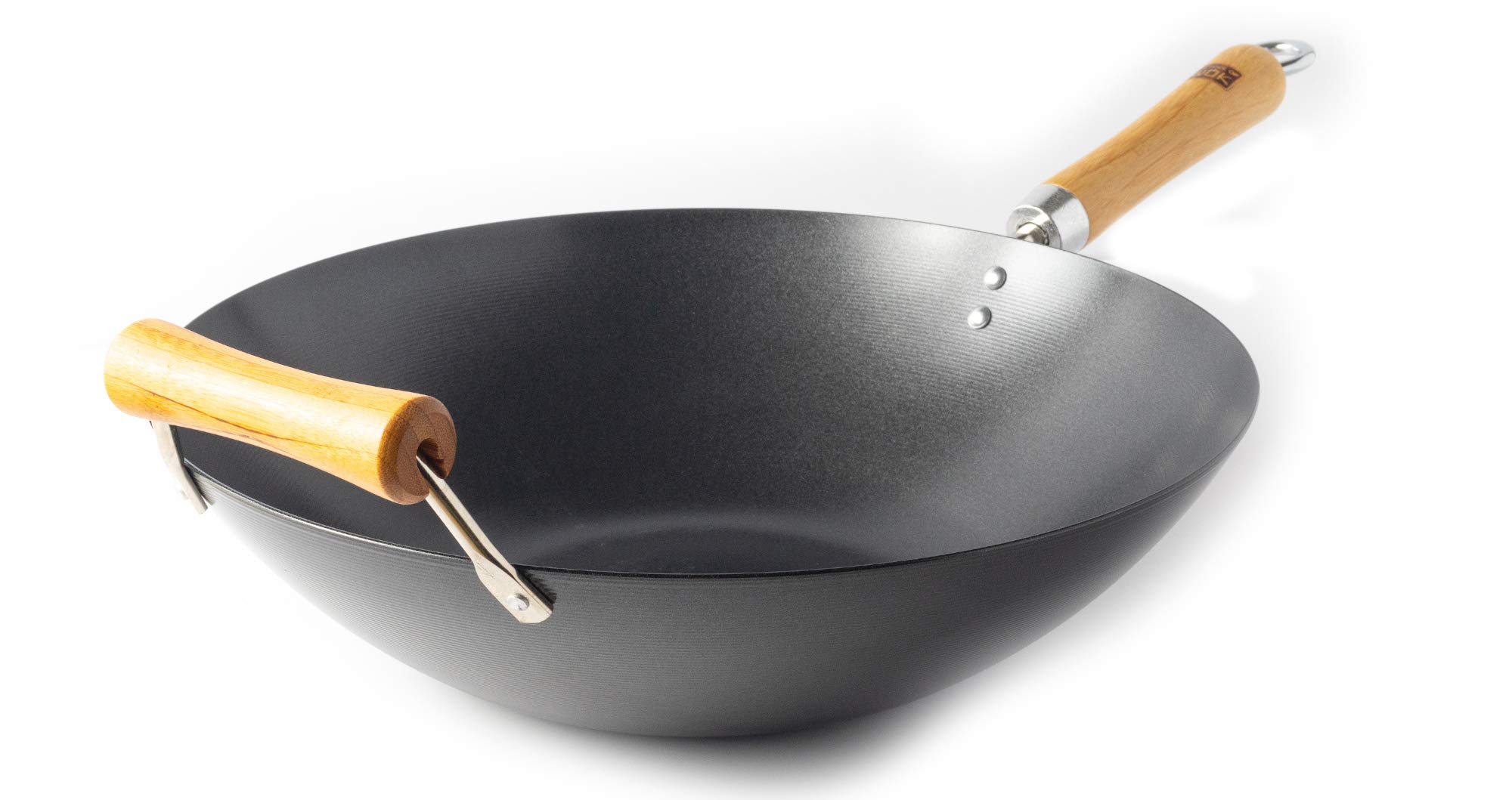 Wok En Acier Carbone Forgé à La Main 50 Cm - Anti-adhésif Naturel, Compatible Induction Et Gaz, Léger Et Durable